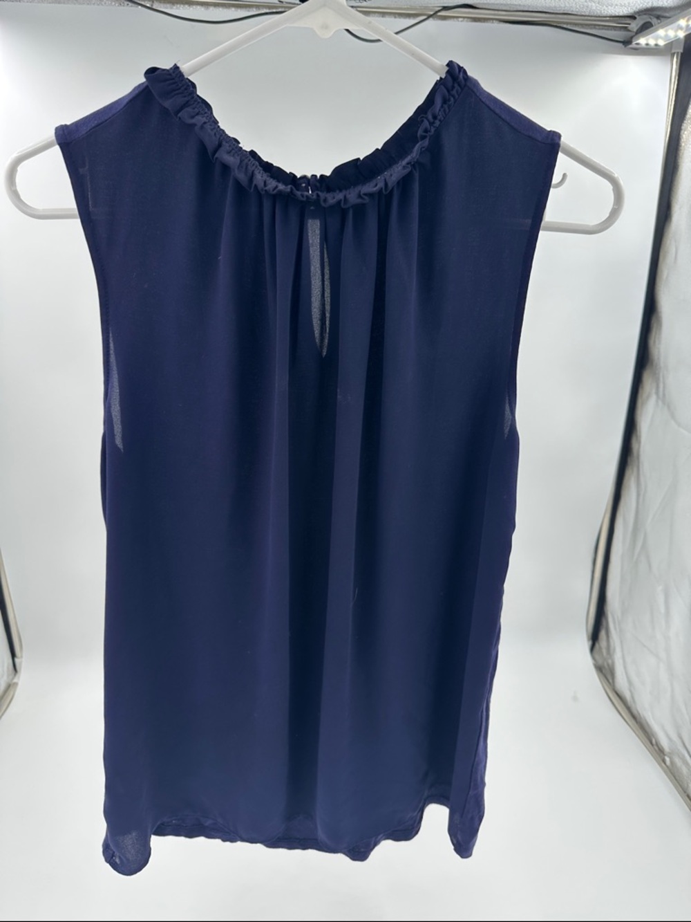 LOFT Navy Sleeveless Ruffled Neck Camisole